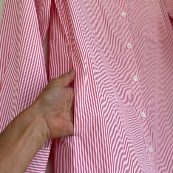 New Without Tag Pink And White Striped Shirtdress With Two Hidden Pockets - Picture 3 of 7